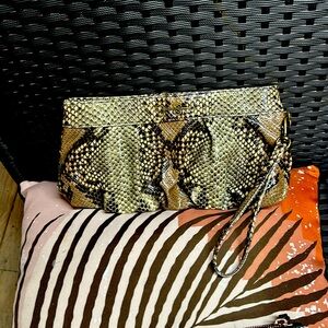 Jessica Simpson Clutch Handbag Keychain And Small Purse Snake Skin Look